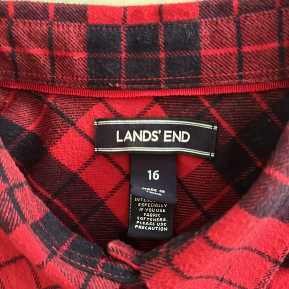 Lands’ End Flannel Shirt Red and Navy Plaid - Picture 7 of 9